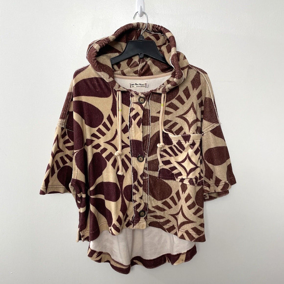 We the Free People Large Terry Cardi Cardigan Hooded Mod Floral Short Sleeve - Picture 1 of 10